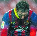 Lionel Messi exults after scoring a brace against Sevilla on Sunday.  AFP