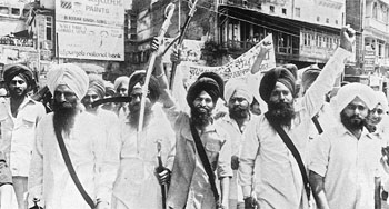 A protest march in the streets of Amritsar prior to Operation Bluestar.