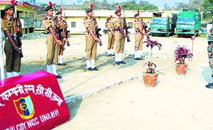 Cadets present a guard of honour on the concluding day of the NCC camp at Pirnigaha in Una on Tuesday.