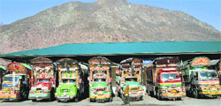 Trucks from Pakistan-occupied Kashmir stranded at Salamabad in Uri. a Tribune File photo