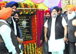 Deputy Chief Minister Sukhbir Singh Badal inaugurates a distributary system at Galwati village in Nabha on Tuesday