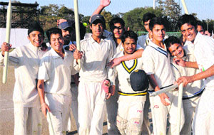 The team of DAV Senior Secondary School, Sector 8, in a jubilant mood after defeating Chandigarh Baptist School to lift the SS Bawa Memorial Cricket Cup in Chandigarh on Wednesday. 