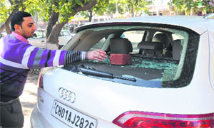 ACT OF VANDALISM: Four vehicles were damaged by unidentified persons in Sectors 18 and 19 in Chandigarh on Tuesday night. 