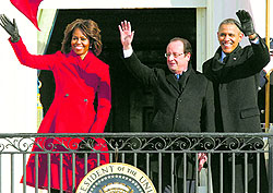 US President Barack Obama and his wife Michelle with French President Francois Hollande in Washington on Tuesday