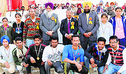Students of Government Rajindra College being felicitated during a function in Bathinda on Thursday