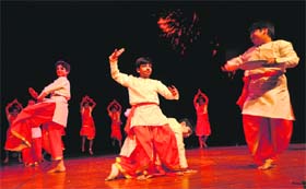 Students present a cultural programme during the annual day celebrations at Hallmark Public School in Panchkula on Thursday