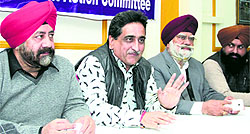 Industrialists address the media in Jalandhar on Thursday