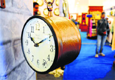 An antique clock on display at the Indo-Pak expo in Ludhiana. 