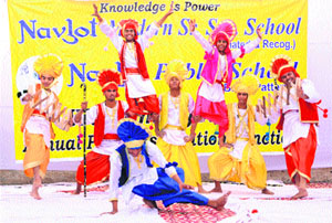 Students perform bhangra during the annual function at Navjot Modern Senior Secondary School in Amritsar on Friday
