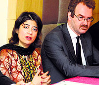 British MP Seema Malhotra and British High Commissioner David Liliot address mediapersons in Jalandhar on Friday