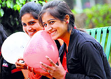 Students celebrate Valentines Day in Ludhiana on Friday