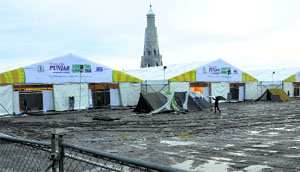 Rain hits preparations for the agriculture summit at Chappar Chiri on Friday.