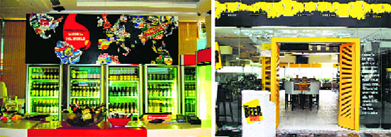 Beer cafs are generally informal in approach and set-up ; and (right) The Beer Caf in Vasant Kunj, New Delhi