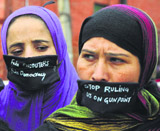 Relatives of missing persons in the Pathribal case protest in Srinagar on Saturday.