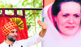 Congress vice-president Rahul Gandhi addresses a rally at Belgaum in Karnataka on Saturday.