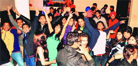 Youngsters go all out dancing at a Valentines Day party at a cafe in Sector 9, Chandigarh.