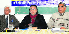 (From left) Former chairman of the PU department of political science PS Verma; Dr Ronki Ram, director, ICSSR; and SK Khosla, secretary, Chetna Manch, at a panel discussion in Chandigarh on Sunday.