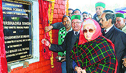 Union Minister Chandresh Kumari lays the foundation stone of a science centre at CSK HP Agriculture University in Palampur on Sunday