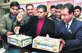 Poll fever: The IT cell of the BJP collects donations ahead of the Lok Sabha elections in Jalandhar on Sunday