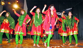 Students present a cultural programme at the annual day function of Dogra Higher Secondary School in Jammu on Sunday.