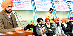 MLA Manpreet Singh Ayali addresses a meeting of the SAD workers at Mullanpur Dakha in Ludhiana on Sunday