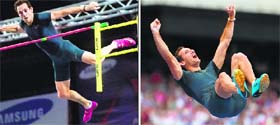 Renaud Lavillenie (France) crosses the bar at 6.16m, surpassing the 6.15m mark set by Sergei Bubka in 1993