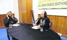 SSP Gurpreet Singh Bhullar (left) at a radio programme in Bathinda on Monday.