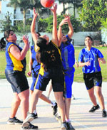 Cagers in action during a match of the Senior State Basketball Championship at New Public School in Sector 18, Chandigarh, on Monday. Tribune photo: Manoj Mahajan 