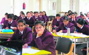 Students of Ecole Globale International Girls School participate in the Model United Nations (MUN) conference in Dehradun on Monday