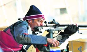 Bollywood actor Nana Patekar participates in the National Open Shooting Championship organised by the CRPF at Gurgaon on Monday
