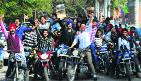 Students of the UIET during a road show for an upcoming event, GOONJ, at Panjab University on Tuesday.