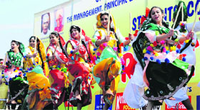 Students present a folk dance during Virasat-2014 at GGDSD College on Tuesday.