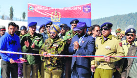 Deputy Inspector General, north Kashmir, JP Singh inaugurates the skiing training course in Gulmarg on Tuesday.