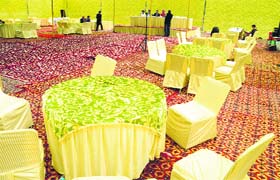 Empty chairs at the auction of a prime chunk of PUDA land in Ludhiana on Tuesday