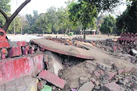 The demolished boundary wall of the historic Ram Bagh in Amritsar