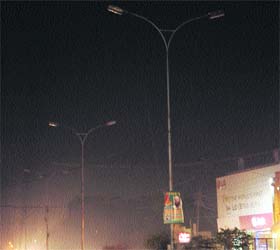 Most of the streetlights are non-functional on the Majitha road in Amritsar