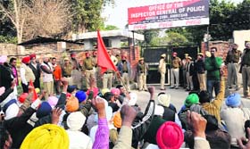 Members of the Valmiki community protest outside the IG s office in Amritsar on Wednesday
