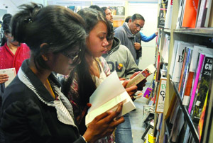 Book readers at the World Book Fair 2014 at Pragati Maidan in New Delhi on Wednesday.