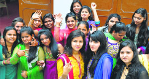 Students of Sanatan Vidya Mandir Senior Secondary School during the of Mangal Prarthana Diwas celebrations in Ludhiana on Wednesday.