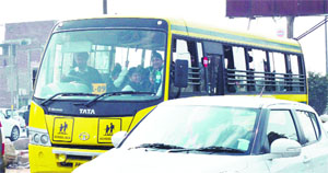 A school bus ferries students in Ludhiana. 