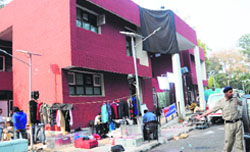 Arrangements being made for the shooting of a Punjabi film at the Community Centre in Sector 27, Chandigarh, on Thursday. Tribune photo: Manoj Mahajan
