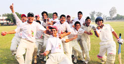 Players of DAV Senior Secondary School, Chandigarh, celebrate their victory against Netaji Model School, Ropar, in Chandigarh on Thursday. tribune photo: pradeep tewari