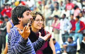 Foreign tourists watch events at Kila Raipur in Punjab