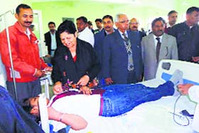 Volunteers during the blood donation camp at HIMS in Kaithal on Wednesday
