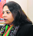 National spokesperson for the BJP Meenakshi Lekhi addresses a conference in Jammu on Thursday. Tribune Photo: Inderjeet Singh