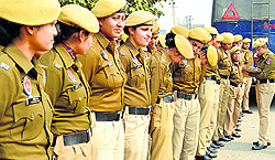 Police women being deployed in Ludhiana on Thursday