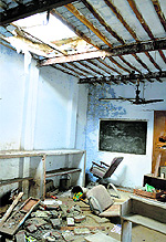 A view of the broken roof at Government High School, Chhawani Mohalla, in Ludhiana