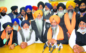 Prem Chandumajra (second from right) along with other SAD leaders in Anandpur Sahib on Thursday. 