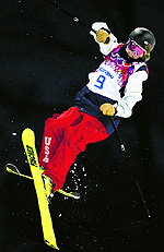 Annalisa Drew of the US competes in the women's Freestyle Skiing Halfpipe qualifications at the Rosa Khutor Extreme Park