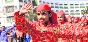 Students of St Xaviers School present an item during the annual day function in Chandigarh on Friday.